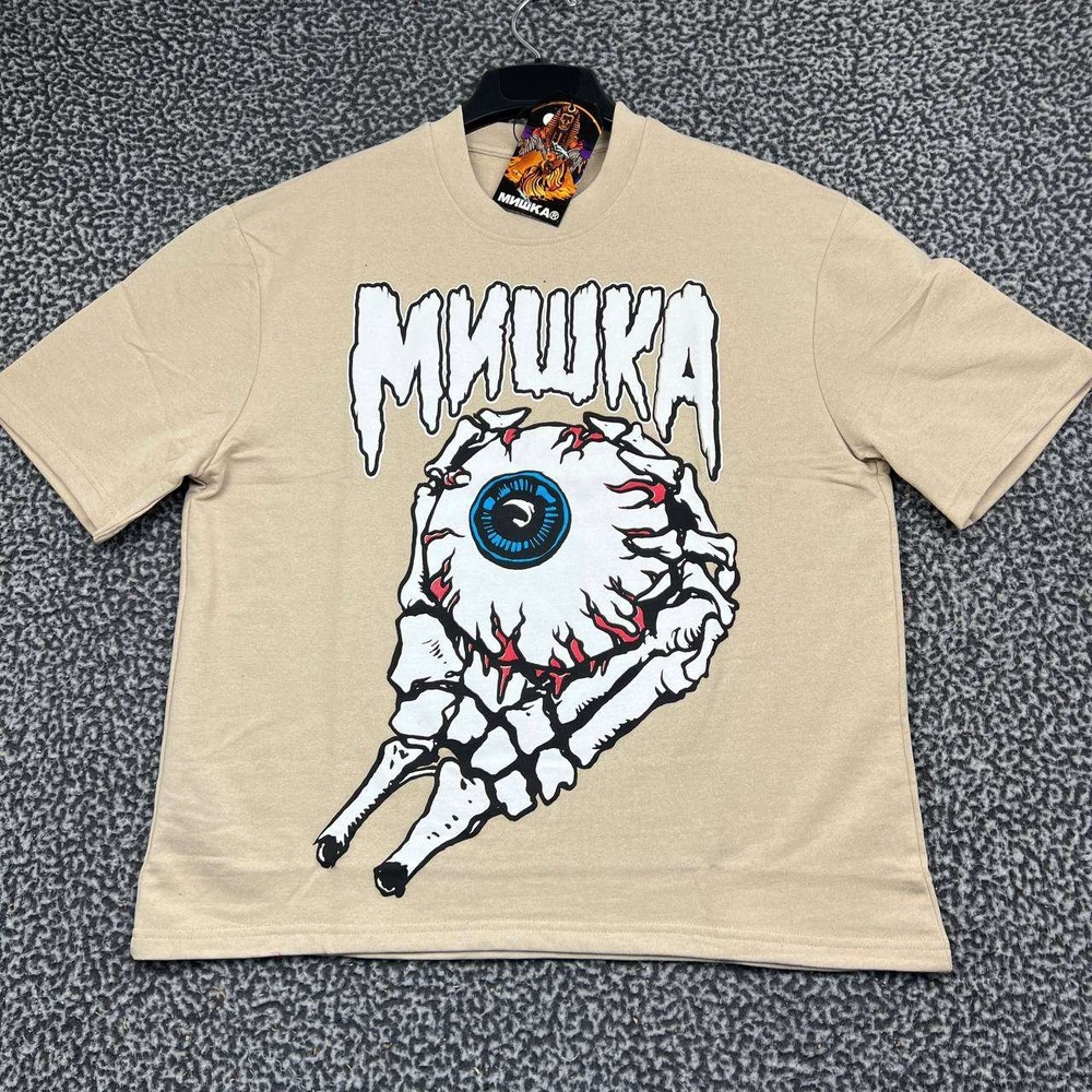 Mishka Keep Watch Eyeball Graphic Shirt Men Medium Tan Short Sleeve New M